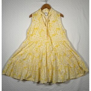 Lisa Marie Fernandez Mini Sun Dress Yellow/White XL Tiered Ruffle Boho Cottage